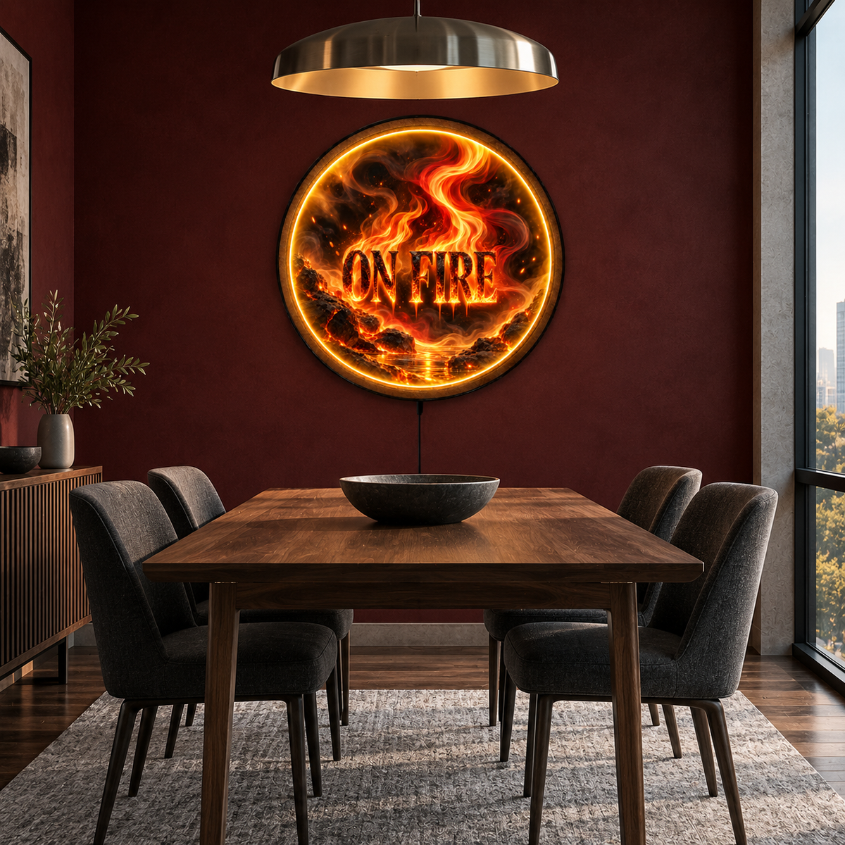 On Fire LED Wall Art – Motivational Flame Lighted Decor