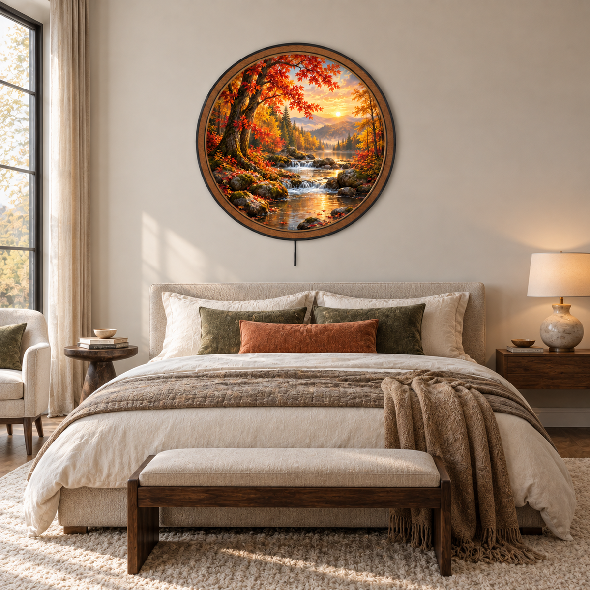 Autumn Serenity – Golden Forest River LED Wall Art