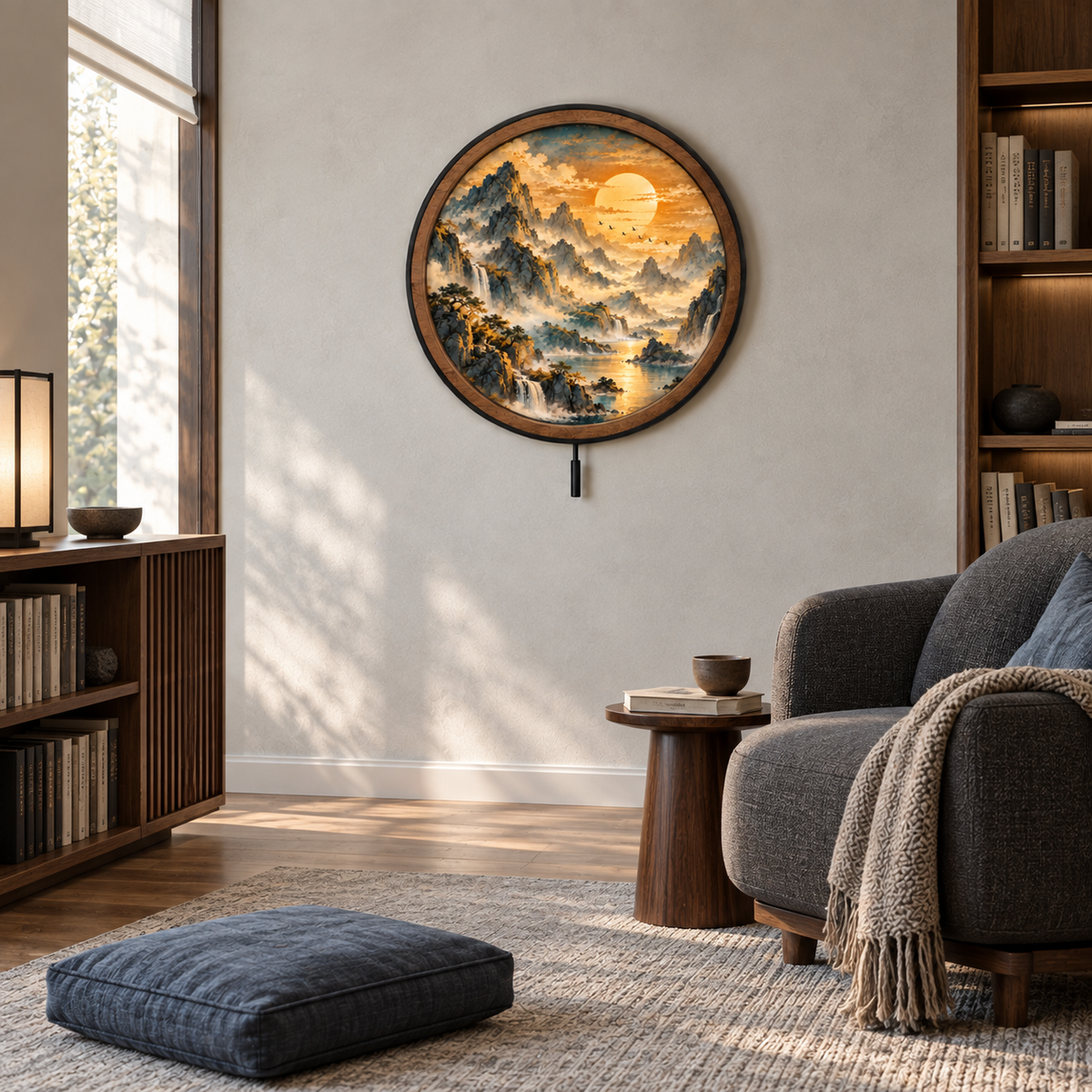 Golden Mountain Sanctuary – Asian Landscape LED Wall Art