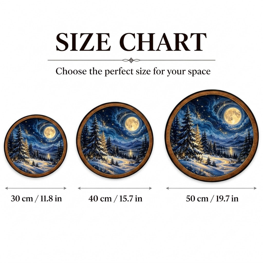 Handcrafted Winter Moon LED Wall Art – Magical Snowy Forest & Golden Full Moon, Enchanted Winter Landscape Decor