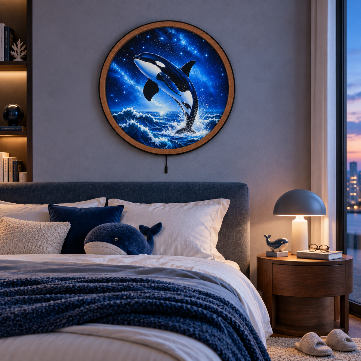 Cosmic Orca LED Wall Art – Killer Whale Ocean & Galaxy Decor