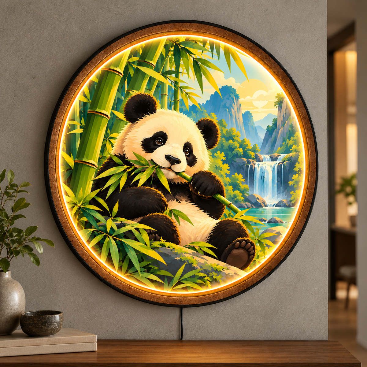 Bamboo Panda LED Wall Art – Cute Nature Lighted Decor