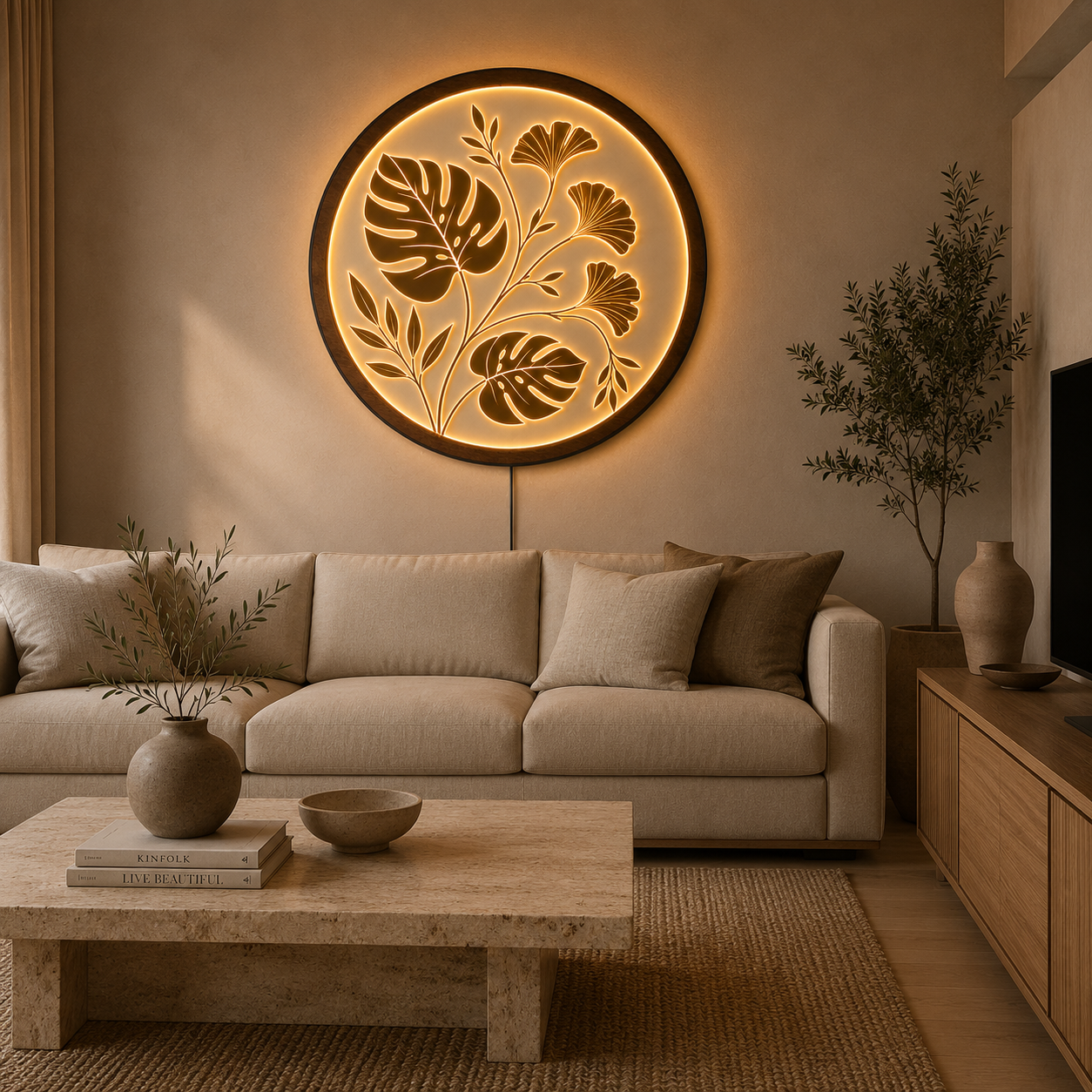 Botanical Leaf LED Wall Lamp | Monstera Ginkgo Wood Art
