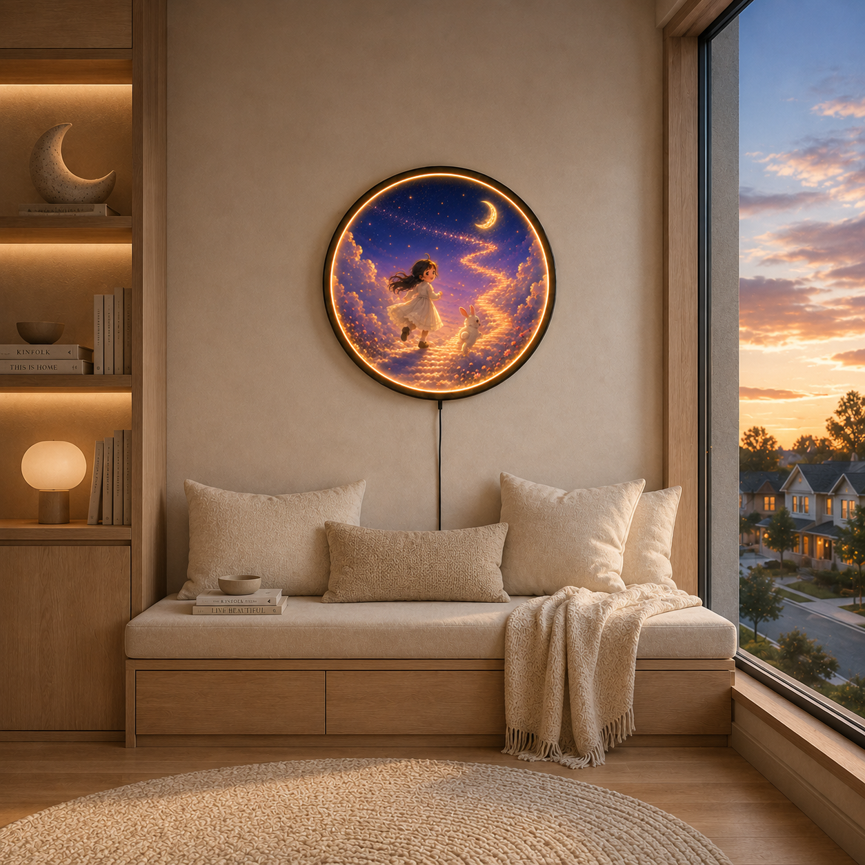 Moonlit Dream Path LED Wall Art – Round Acrylic Light Decor