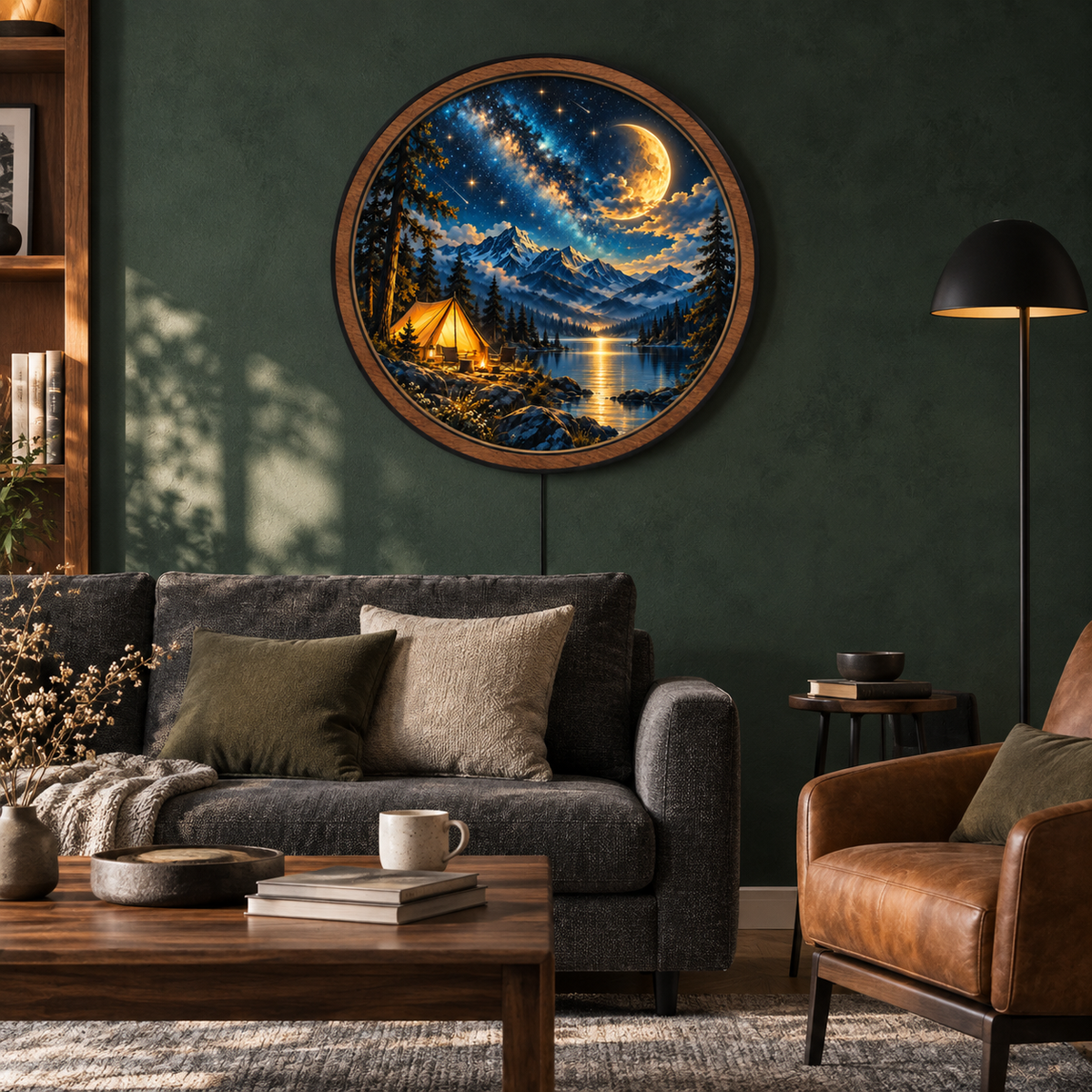 Moonlit Wilderness Escape – Mountain Camping LED Wall Art