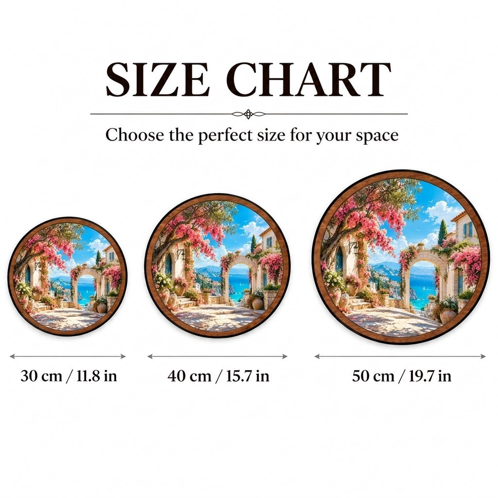 Mediterranean Blossom Escape – Handcrafted Round LED Wall Art