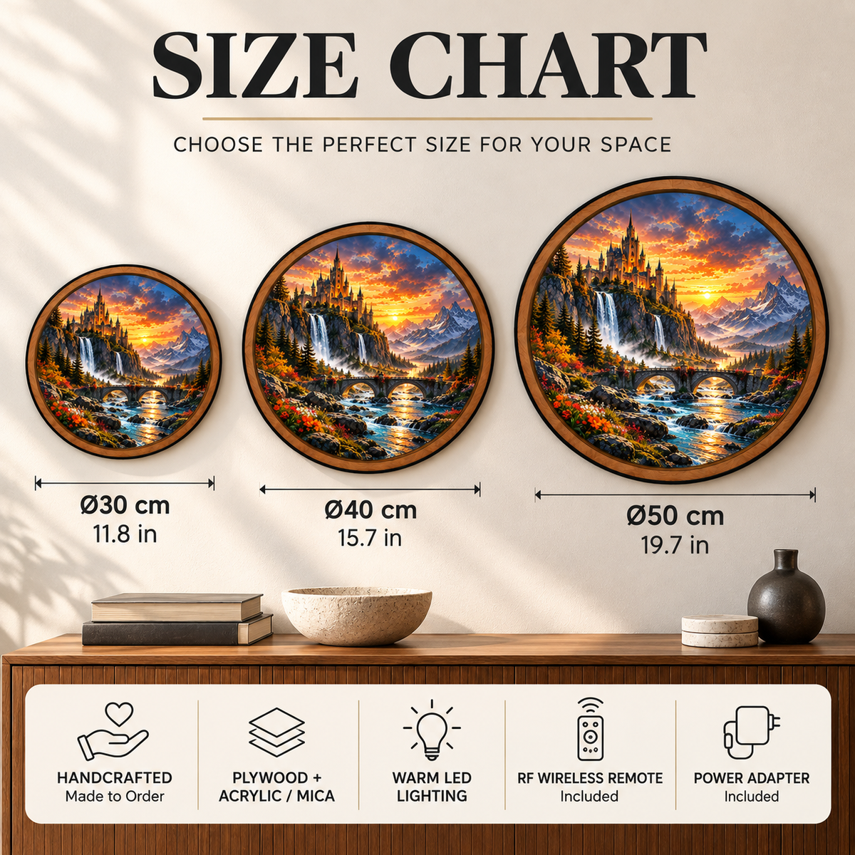Golden Castle Mountain Sunset LED Wall Art