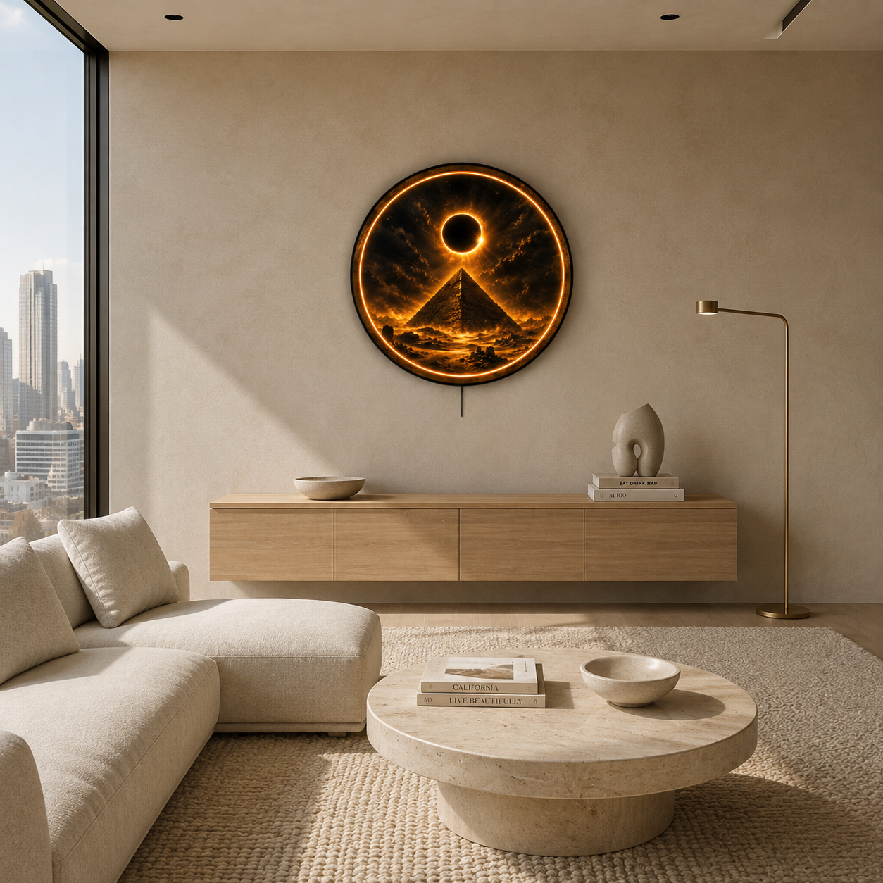 Solar Eclipse Pyramid LED Wall Art – Ancient Egyptian Illuminated Wall Decor