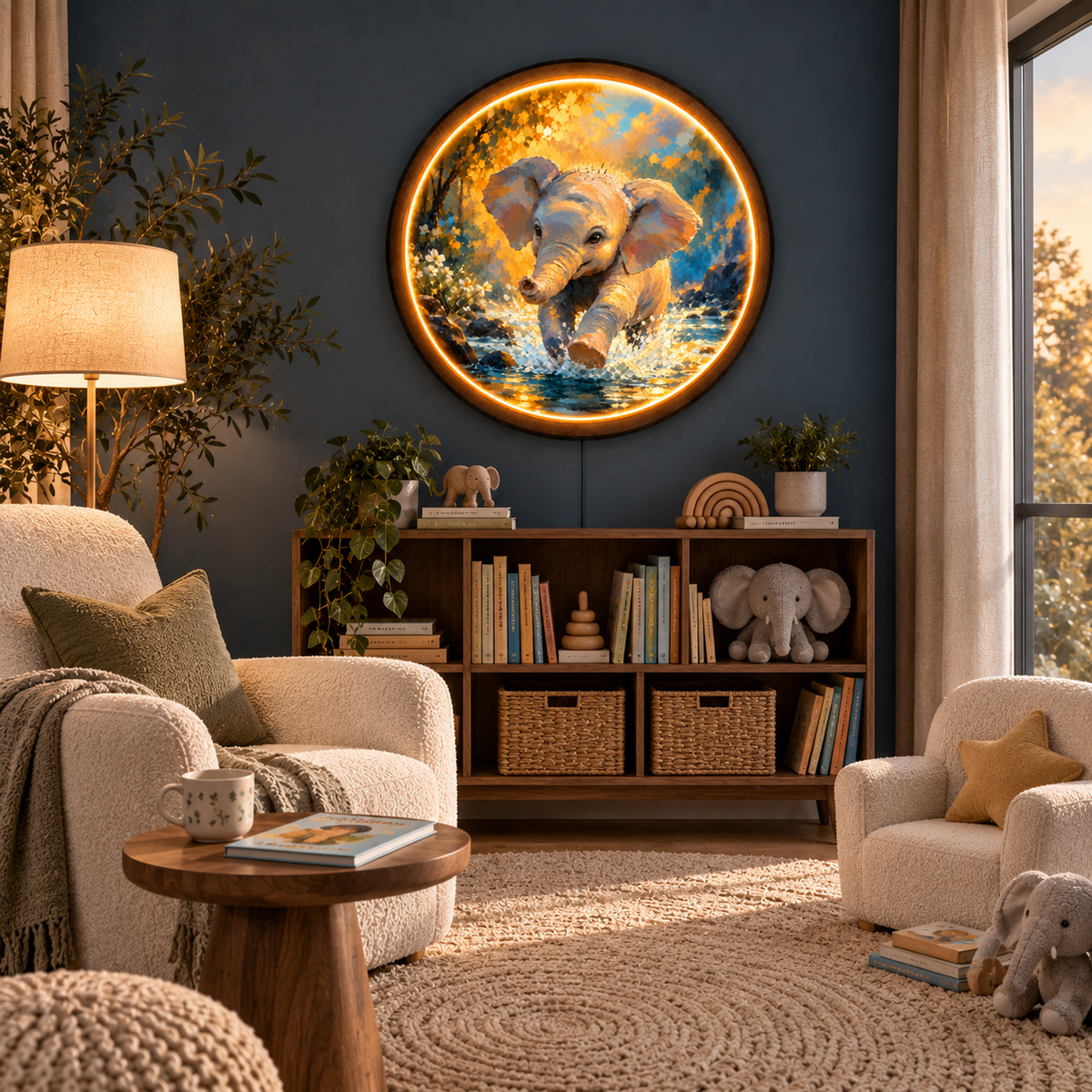 Little Elephant LED Wall Art – Cute Safari Nursery Decor