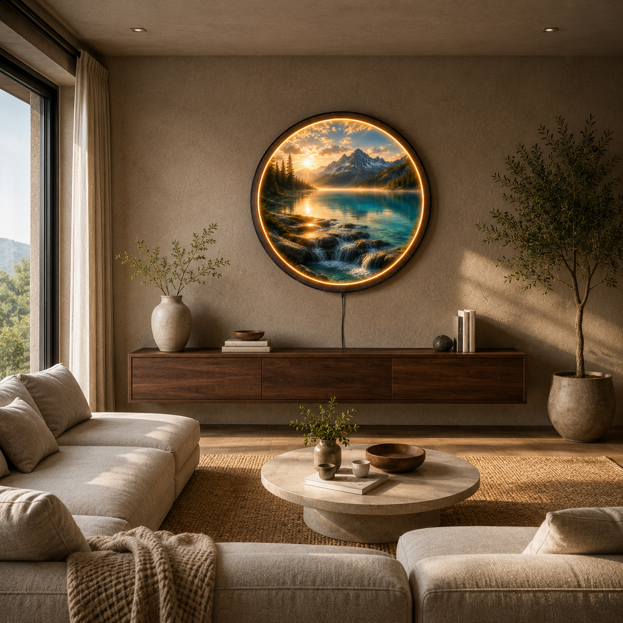 Alpine Mountain Lake LED Wall Art – Illuminated Nature Landscape Decor