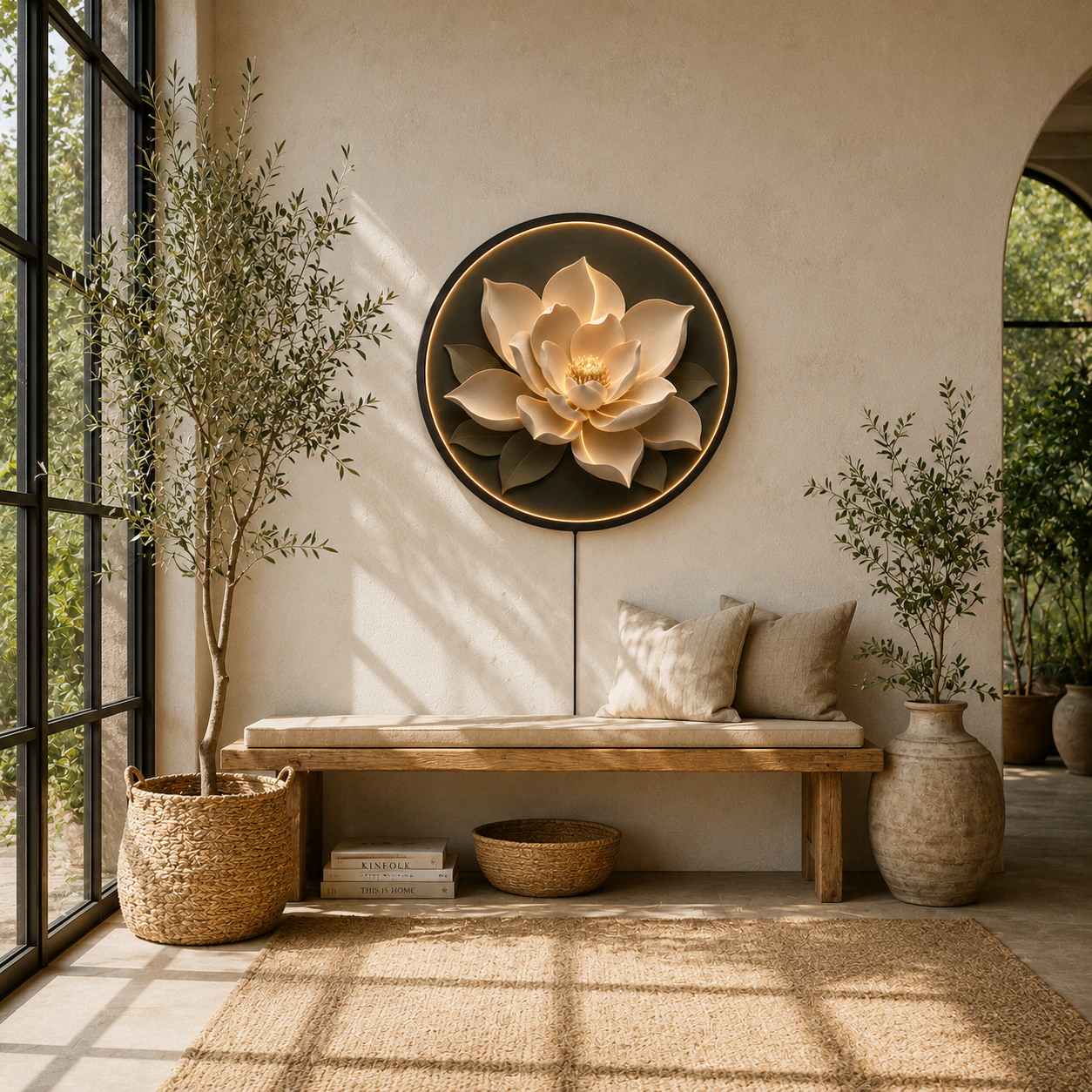White Magnolia LED Wall Art – Elegant Floral Acrylic Light Decor