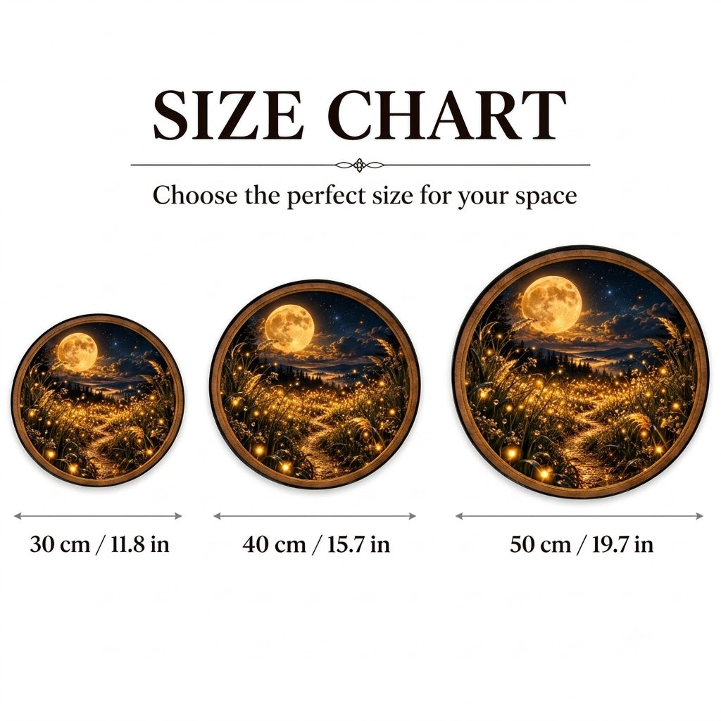 Handcrafted Golden Moonlight LED Wall Art – Enchanted Firefly Meadow & Full Moon
