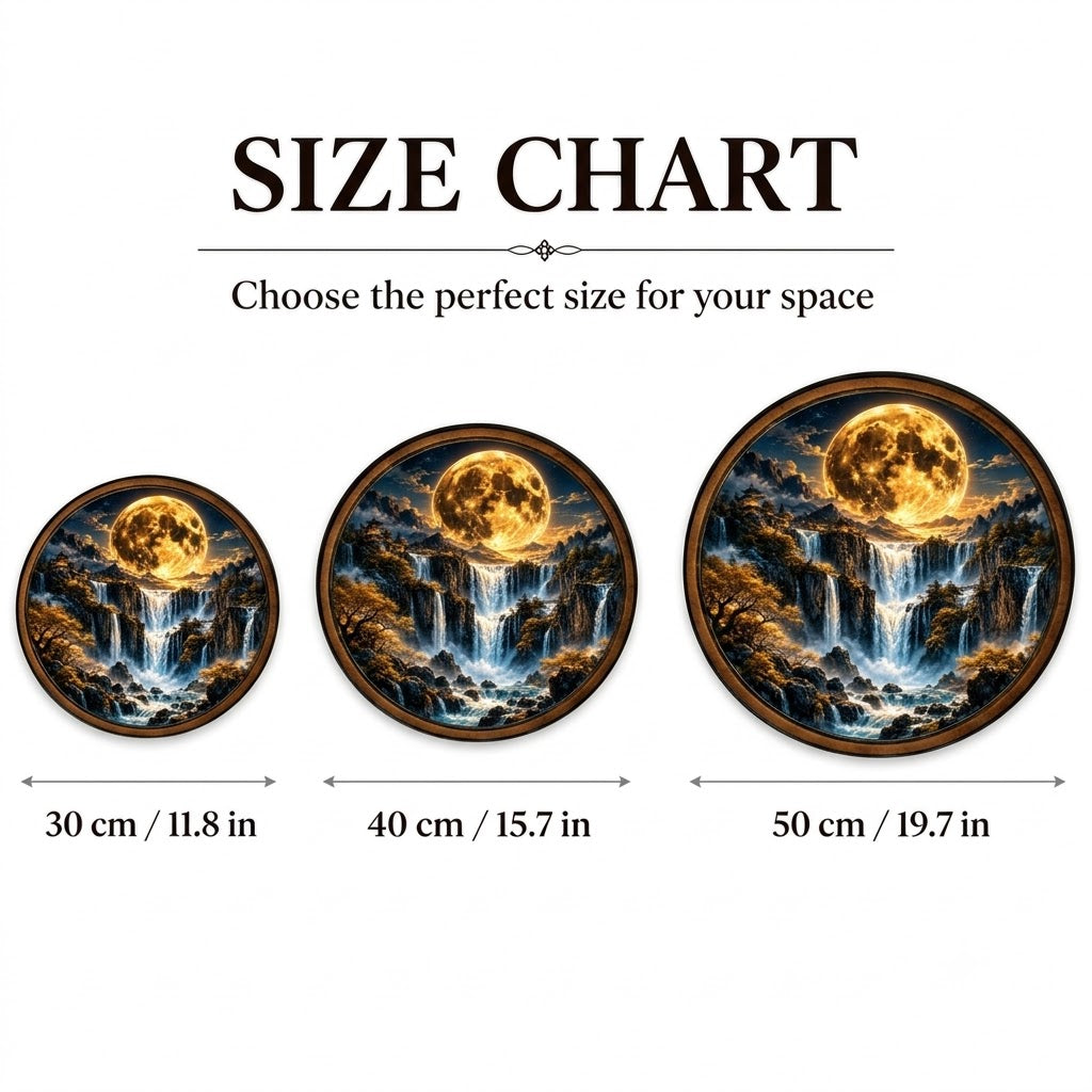 Handcrafted Golden Moon Waterfall LED Wall Art – Mystical Mountain Landscape