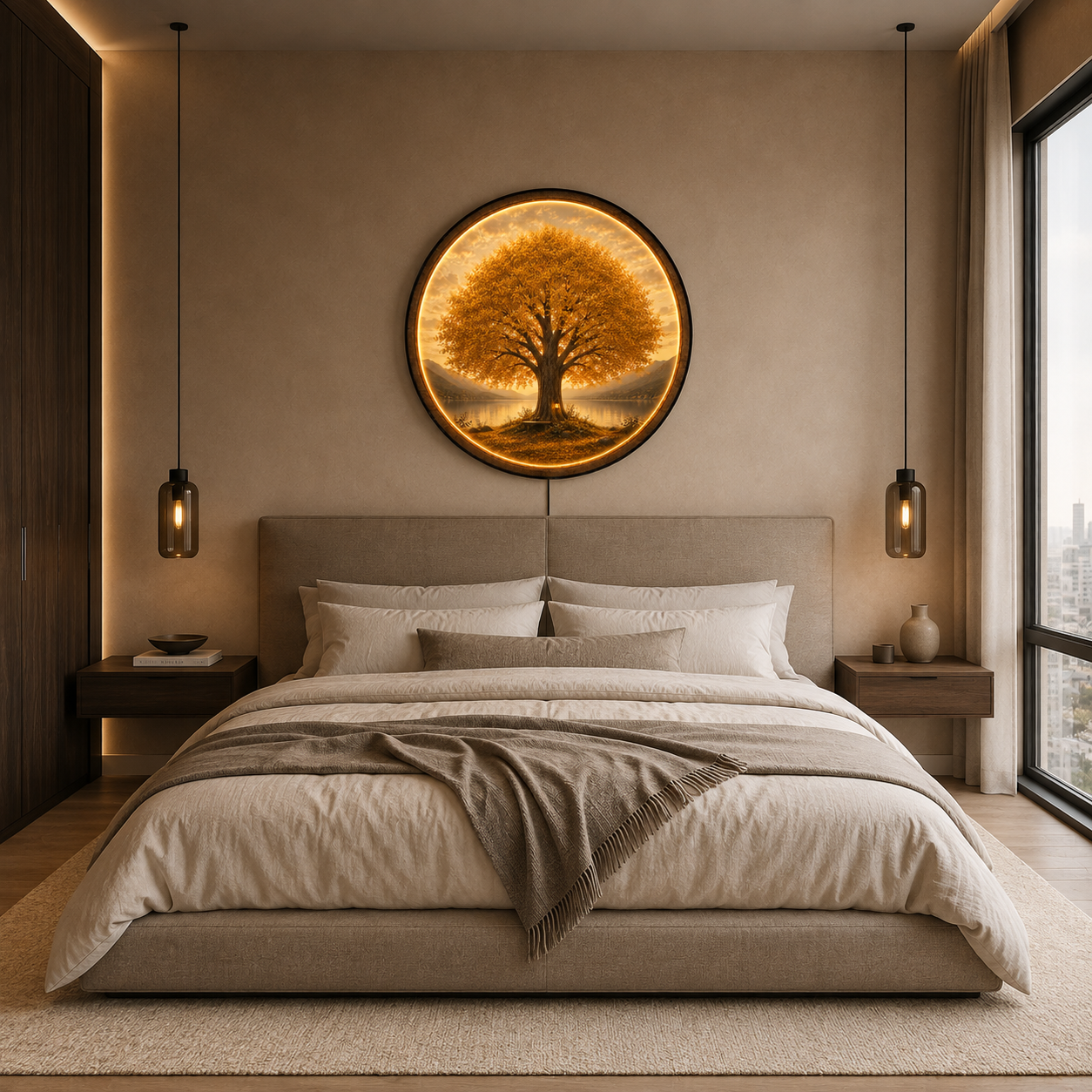 Lakeside Glow LED Wall Art – Illuminated Tree Wooden Wall Decor