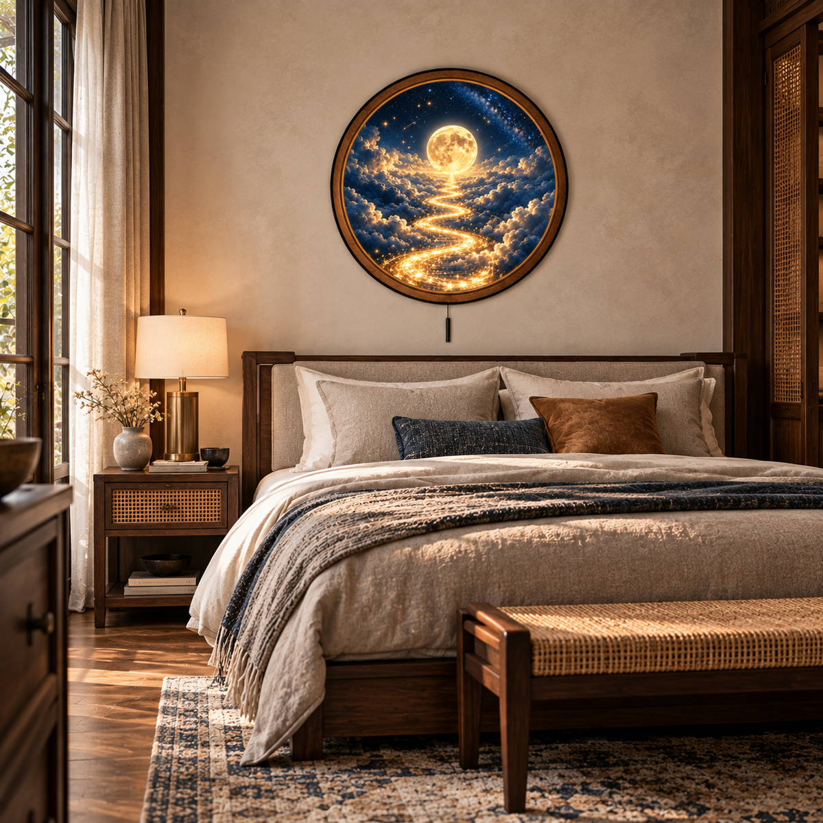 Handcrafted Golden Path to the Moon LED Wall Art