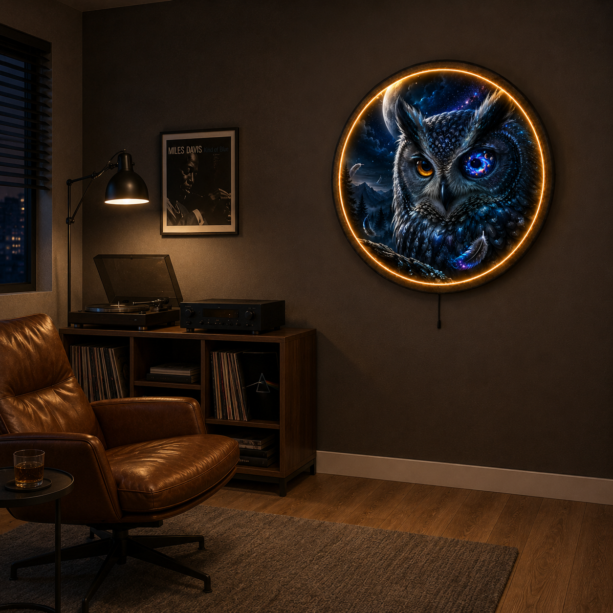 Cosmic Gaze LED Wall Art – Celestial Owl & Galaxy Wall Decor
