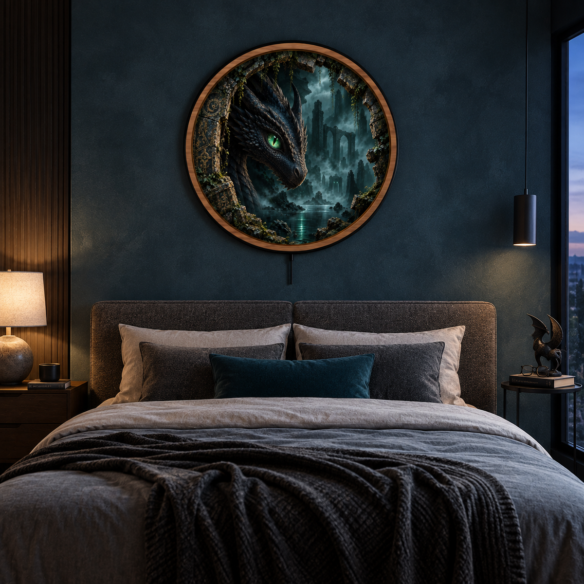 Shadow Dragon LED Wall Art – Dark Fantasy Ruins Decor