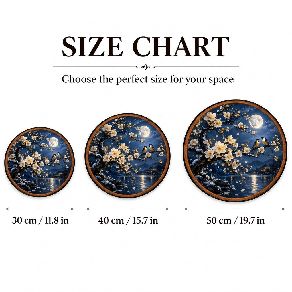 Moonlit Blossom & Lovebirds – Handcrafted Round LED Wall Art