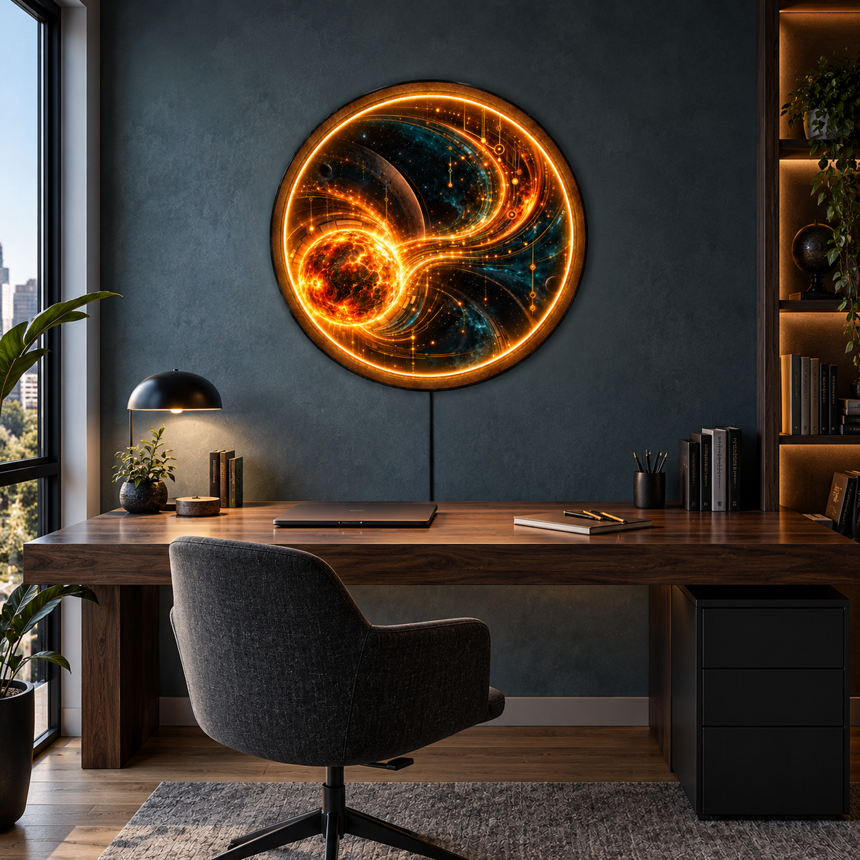 Solar Nexus LED Wall Art – Futuristic Cosmic Lighted Decor