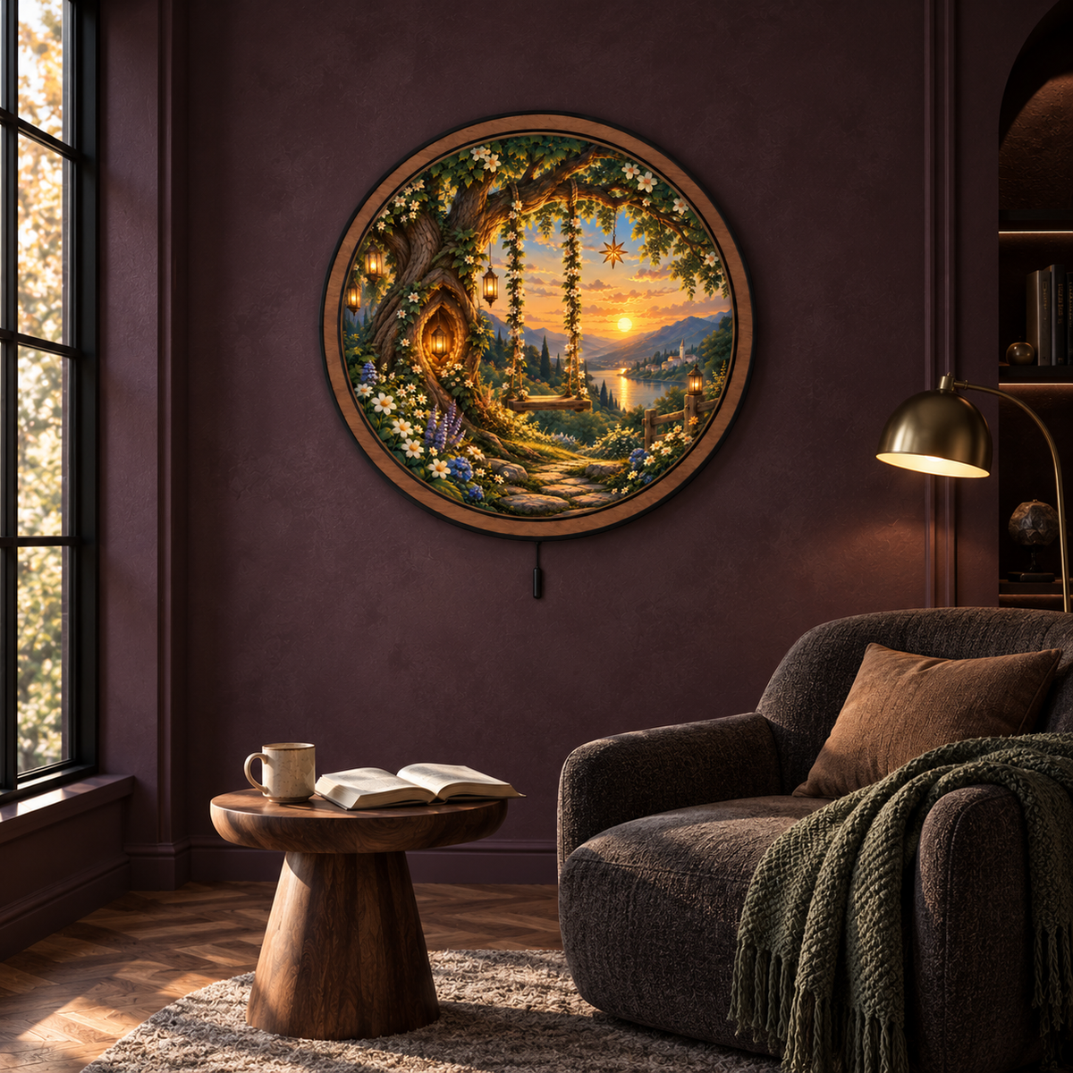 Enchanted Swing — Golden Valley LED Wall Art | Magical Tree Sunset Decor