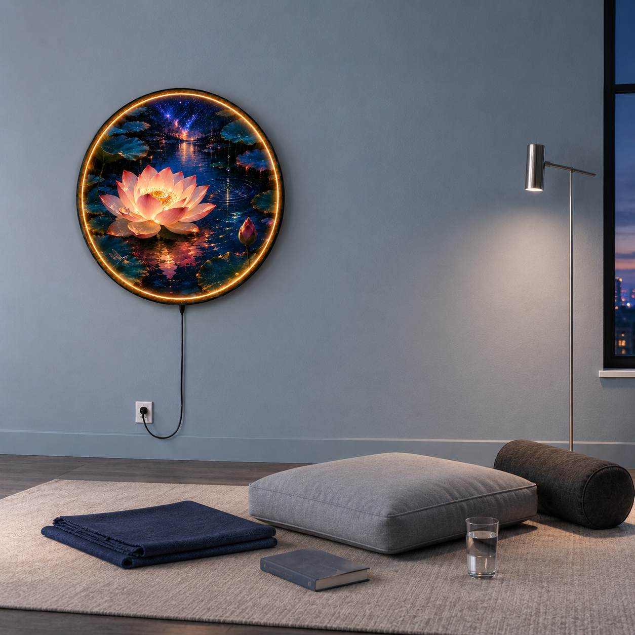 Midnight Lotus – Luminous Dew LED Wall Art