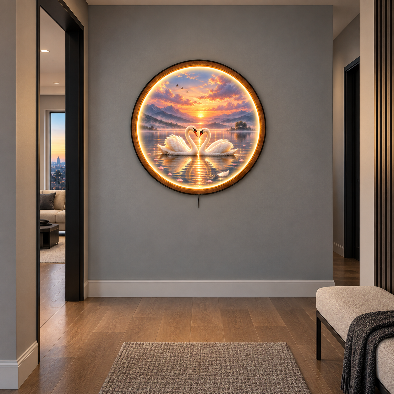 Eternal Horizon LED Wall Art – Romantic Lake &amp; Love Decor