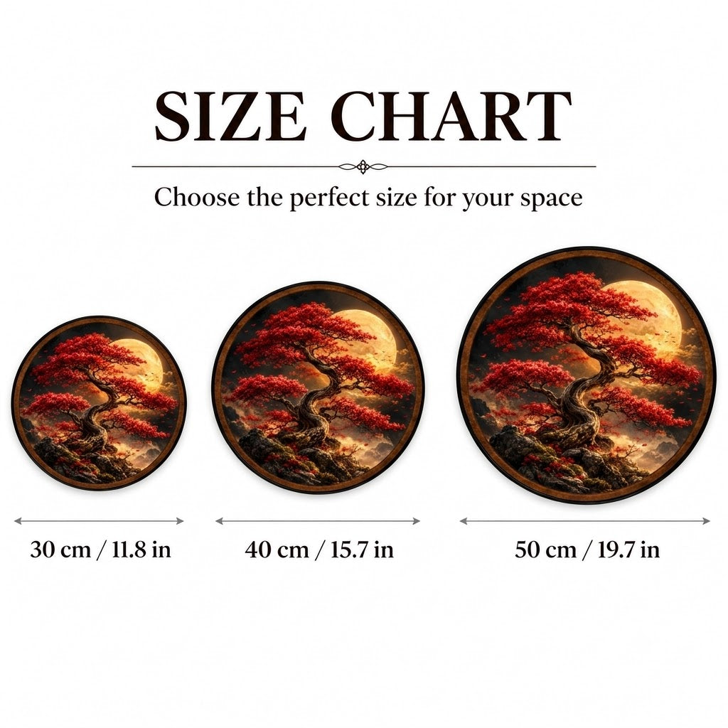 Red Japanese Maple Tree & Golden Moon – Handcrafted LED Wall Art