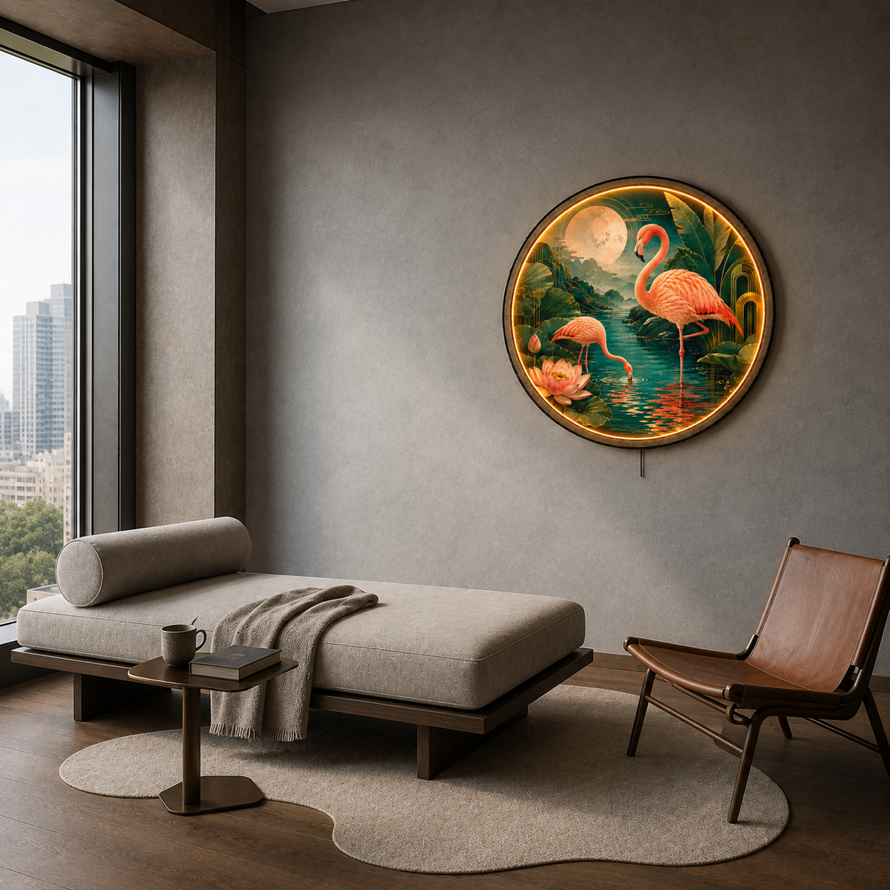 Flamingo Reverie LED Wall Art – Tropical Botanical Decor
