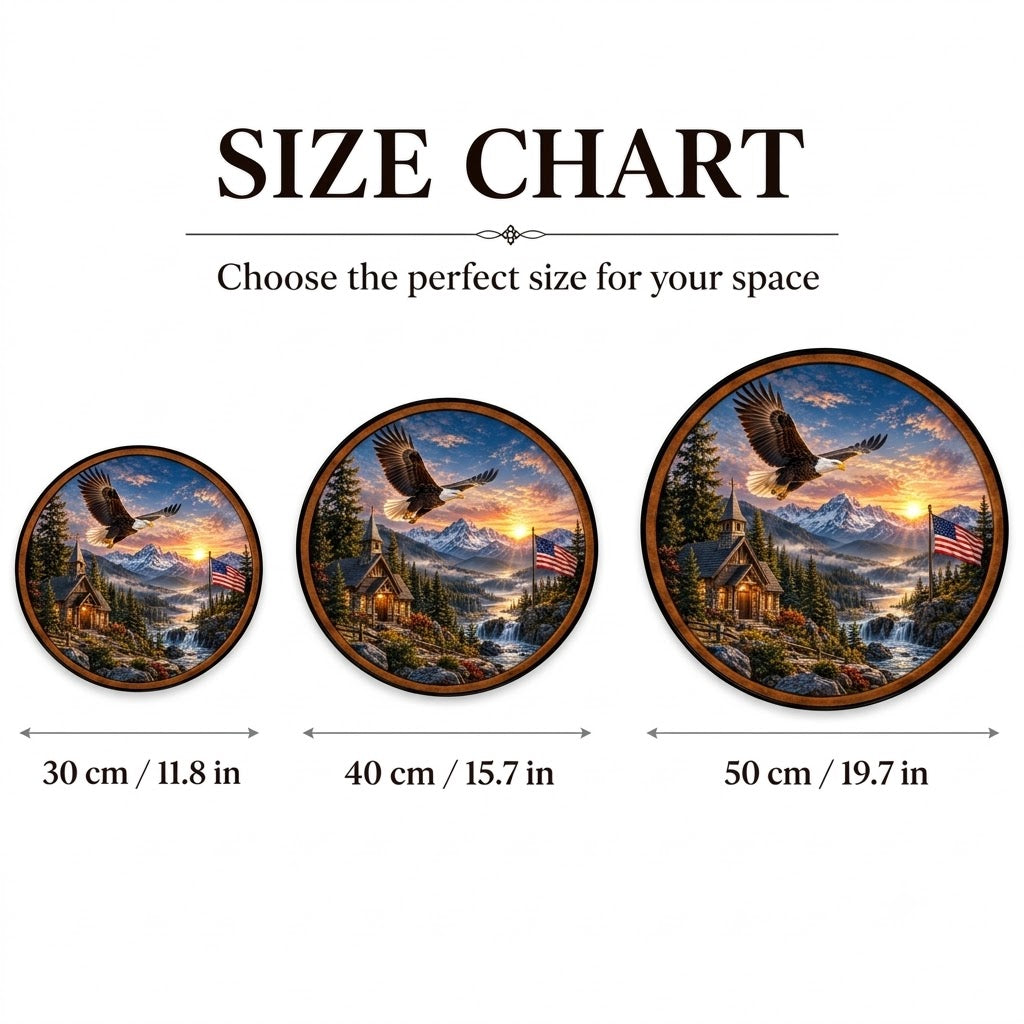 Wings of Freedom – Handcrafted LED Wall Art | Bald Eagle, American Flag & Mountain Sunset