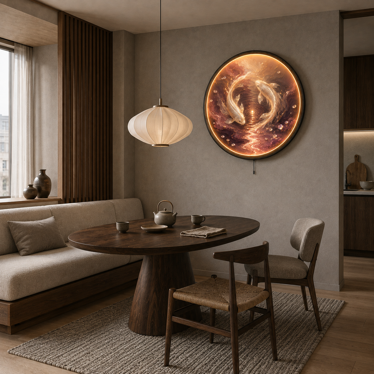 Pearl Koi LED Wall Art | Eternal Current Round Wall Decor
