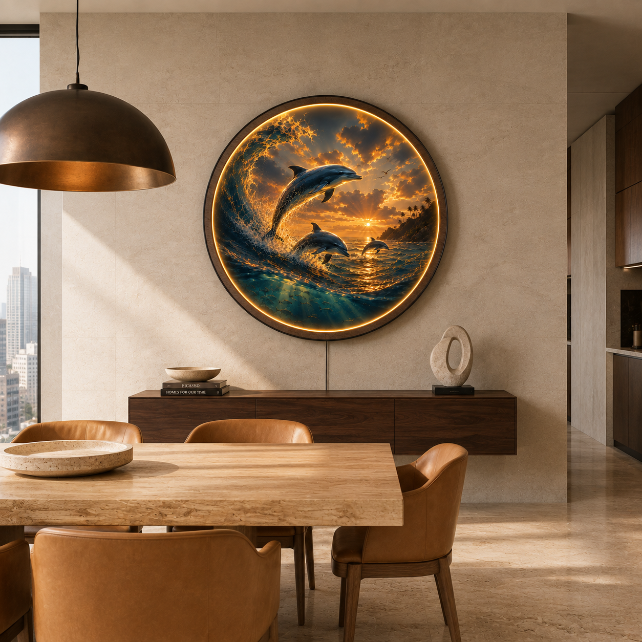 Dolphin Ocean Sunset LED Wall Art – Coastal Acrylic Light Decor
