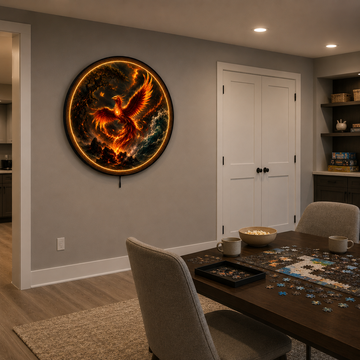 Phoenix Rising LED Wall Art – Fire & Ocean Fantasy Decor