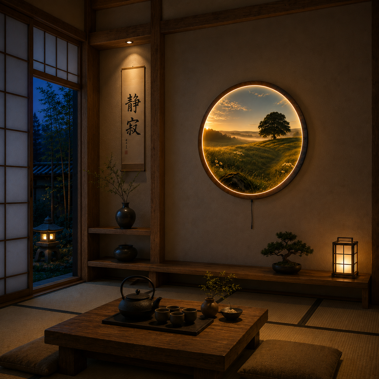 Golden Meadow Sunrise LED Wall Art – Illuminated Nature Landscape Decor