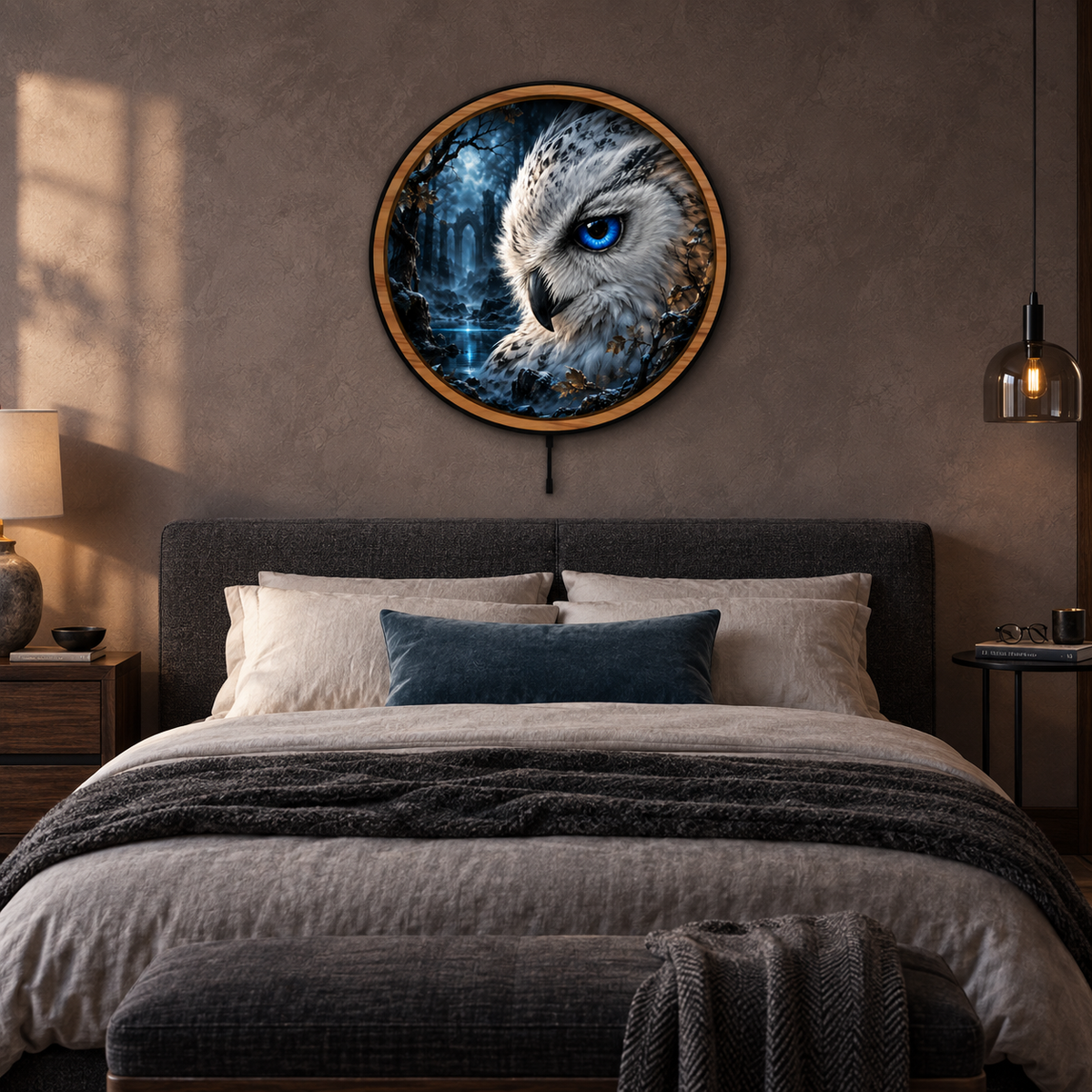 Snowy Owl Forgotten Blue Realm LED Wall Art – Fantasy Decor