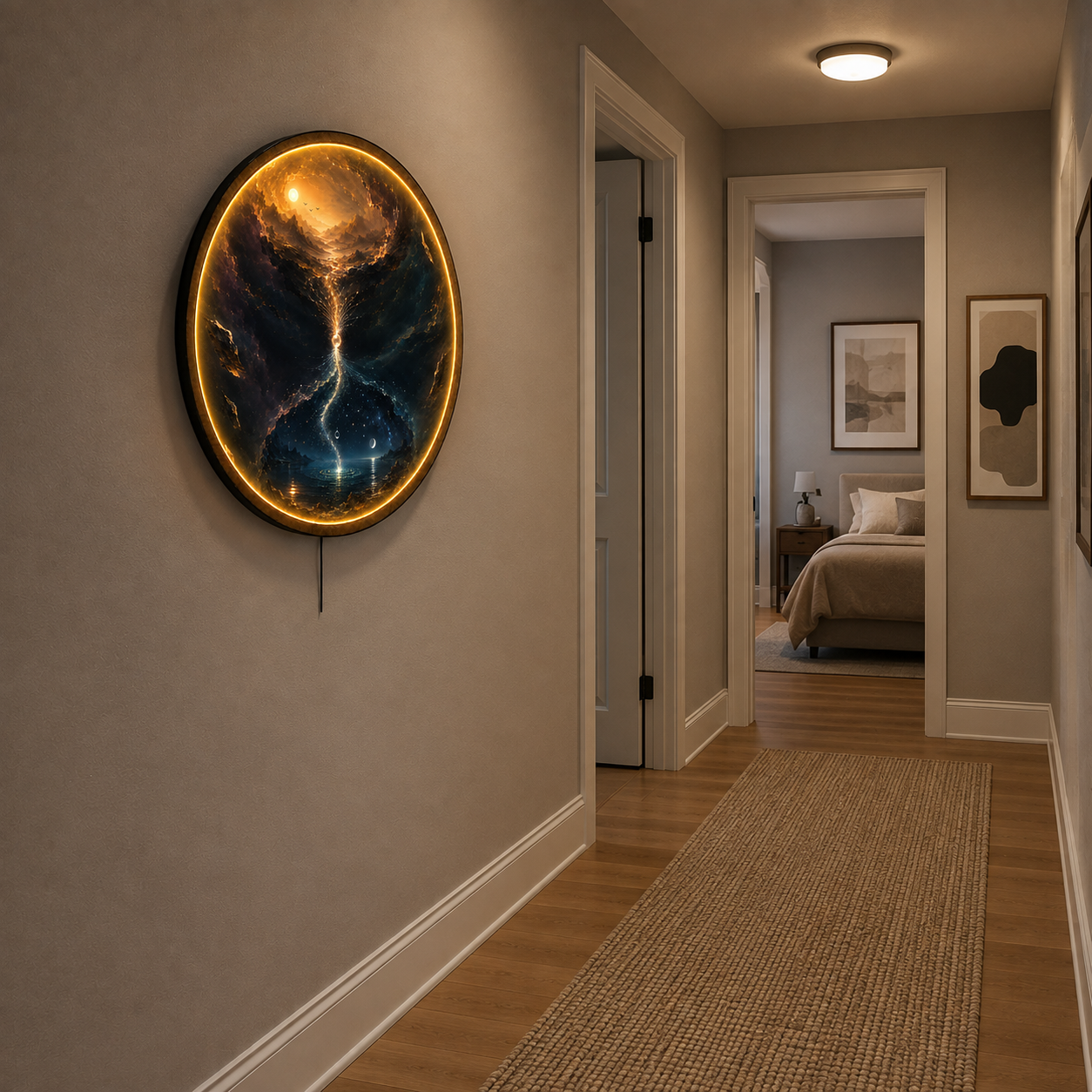 Between Two Worlds LED Wall Art – Celestial Portal Landscape