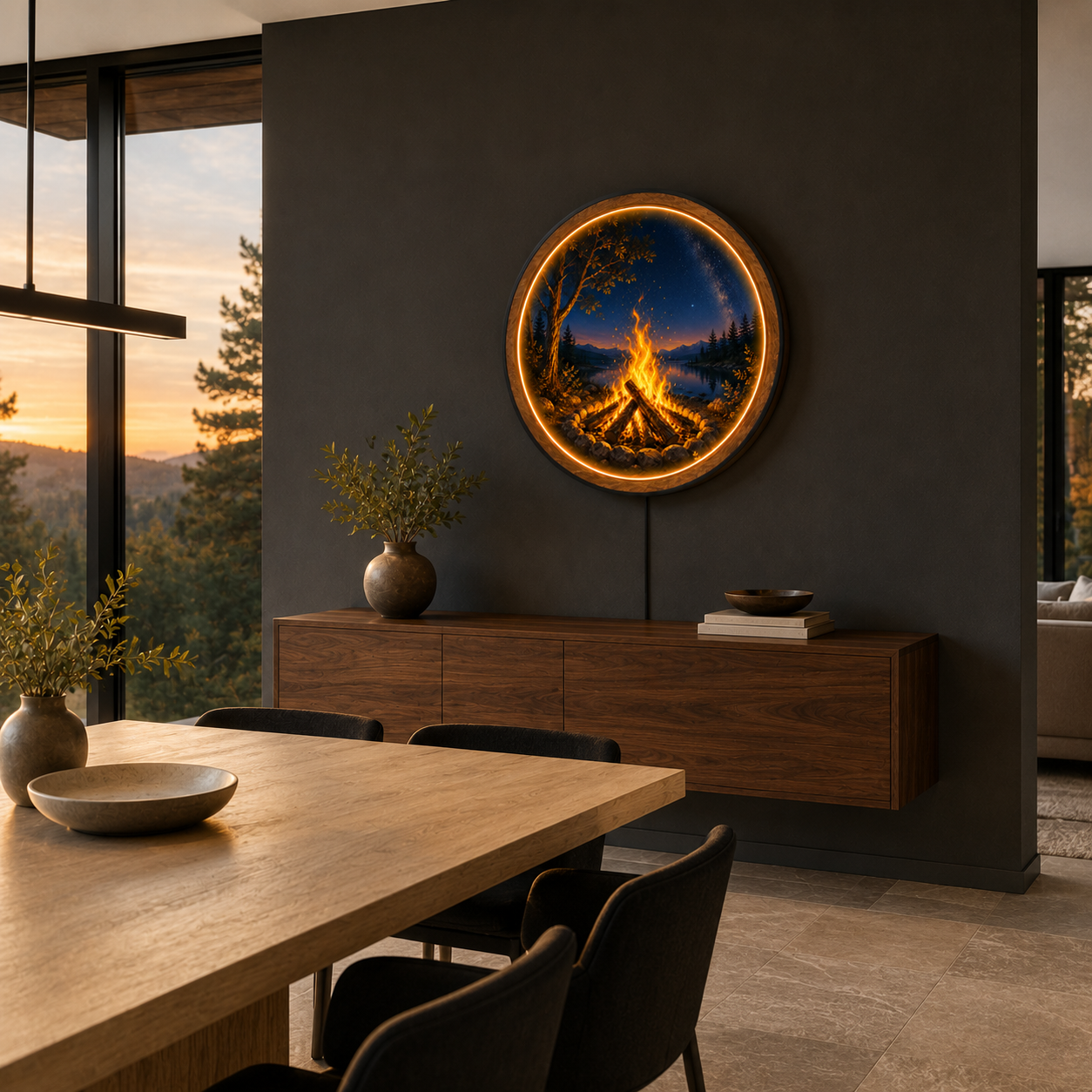 Campfire Under the Milky Way LED Wall Art | Warm Ambient Light