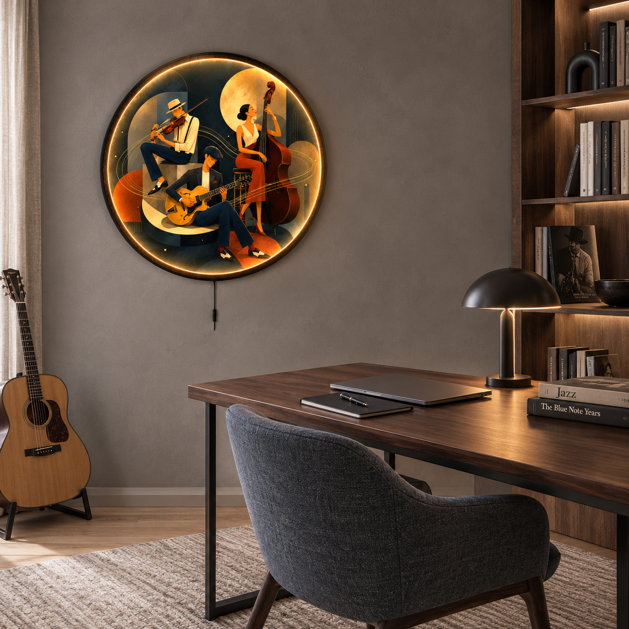Modern Jazz Band LED Wall Art – Round Music Room Decor