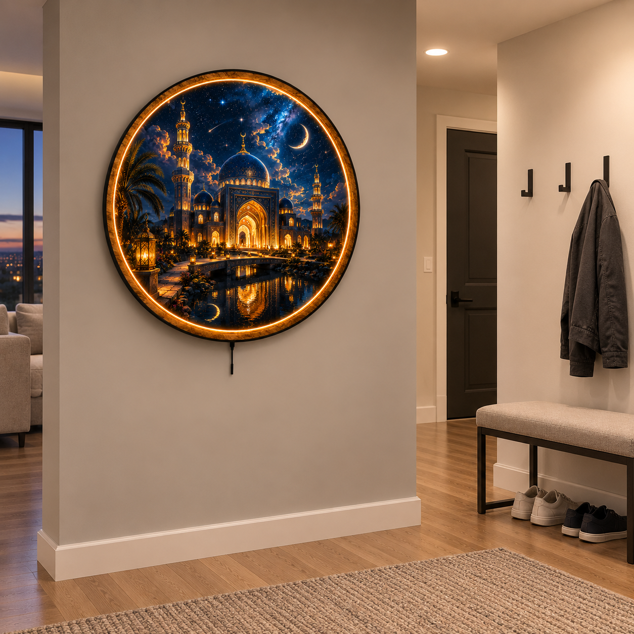 Crescent Sanctuary LED Wall Art – Moonlit Mosque Wall Decor