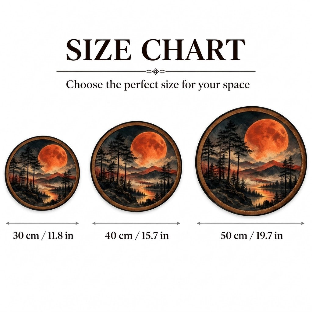 Handcrafted Blood Moon LED Wall Art – Red Moon Mountain Landscape, Dark Forest Celestial