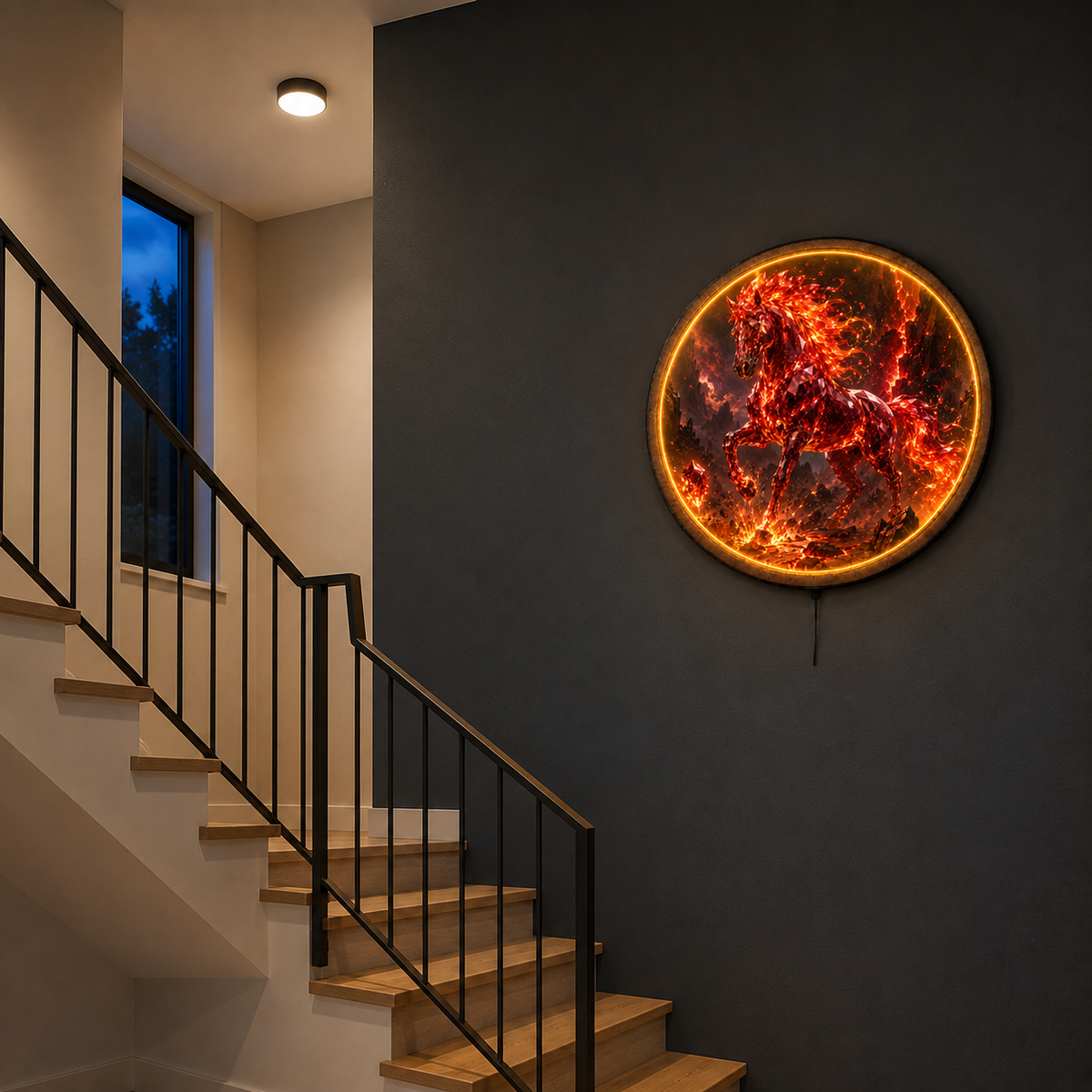Ruby Tempest Crystal Horse LED Wall Art – Fiery Stallion Decor