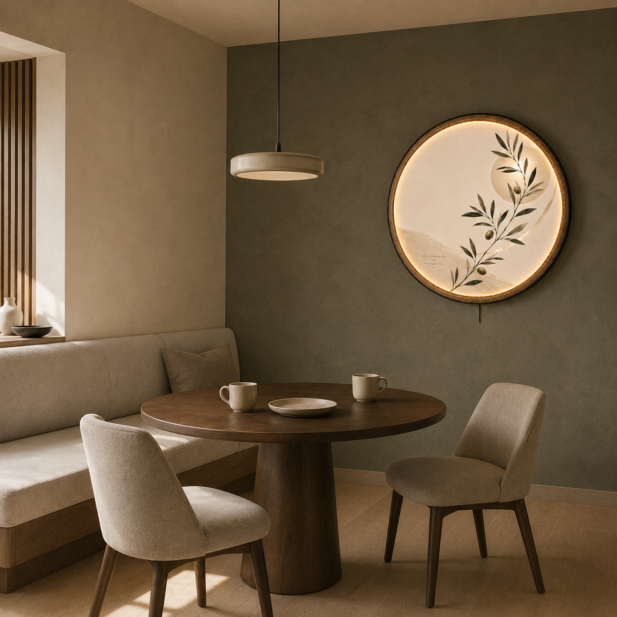 Olive Serenity LED Wall Art – Mediterranean Botanical Wall Decor
