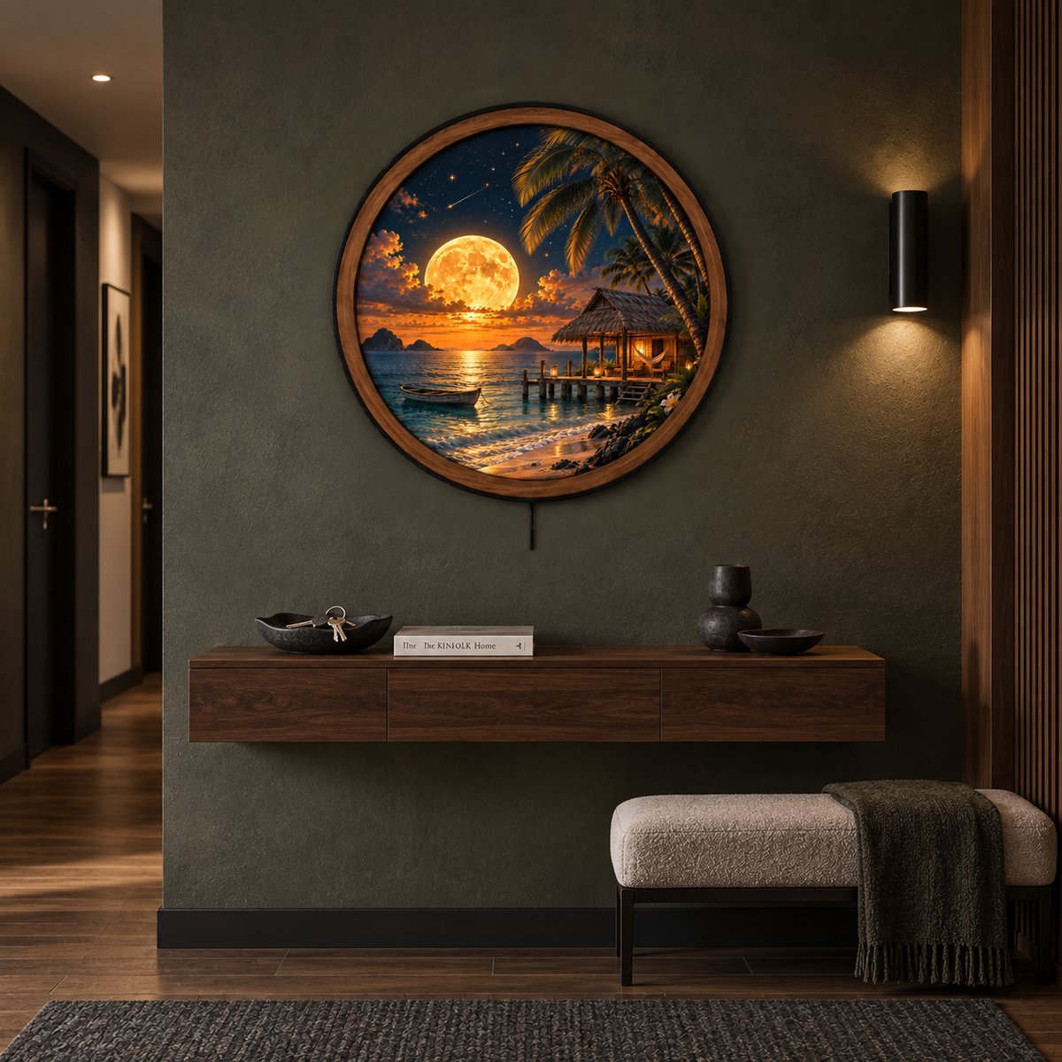 Golden Moon Tropical Escape LED Wall Art – Beach Paradise Decor