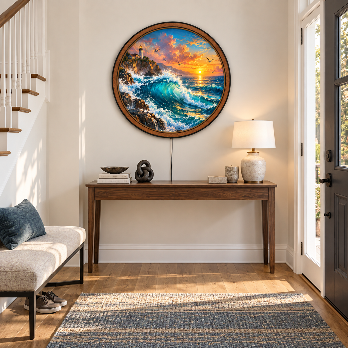 Golden Coast Lighthouse – Ocean Sunset LED Wall Art
