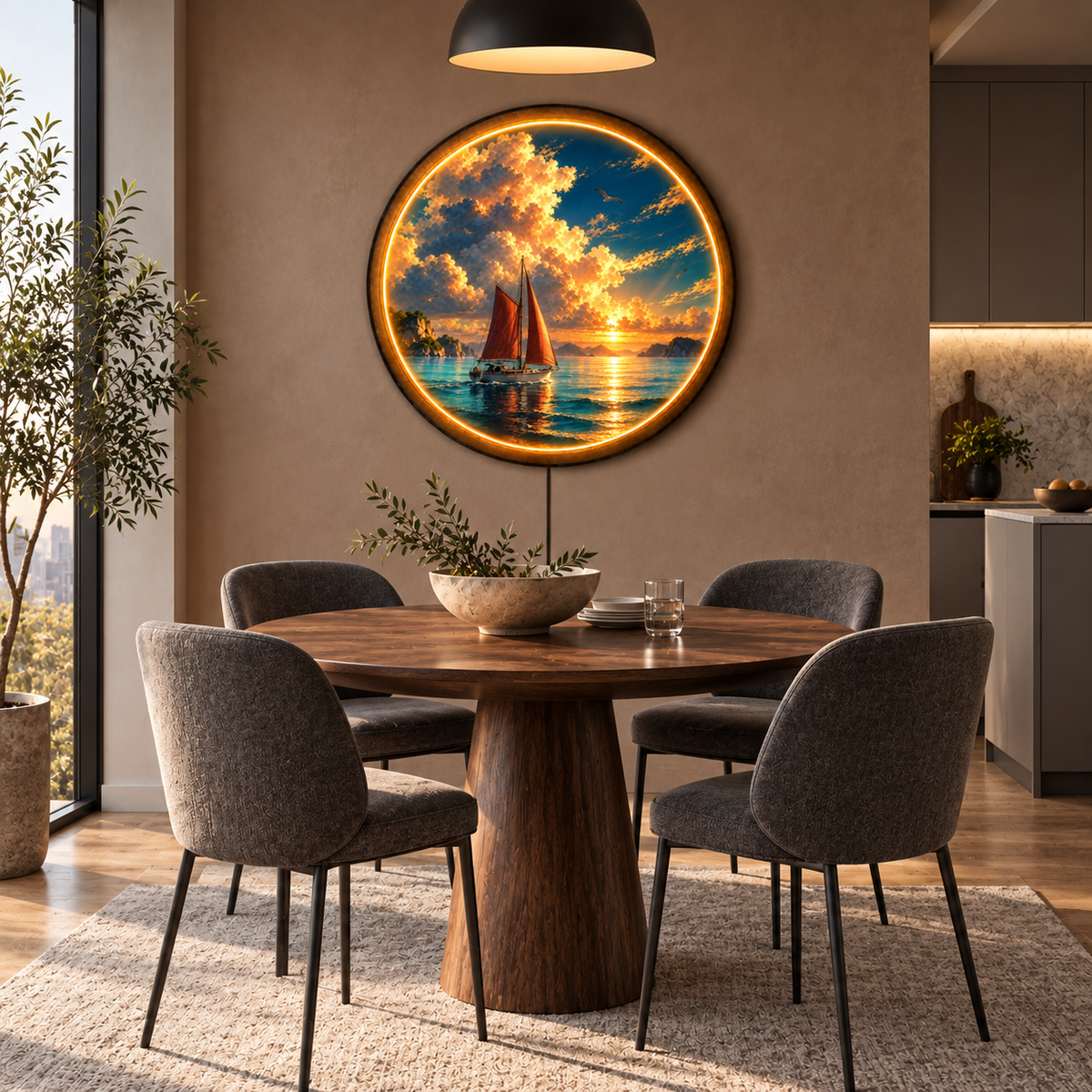 Sunset Sailboat LED Wall Art – Coastal Ocean Lighted Decor