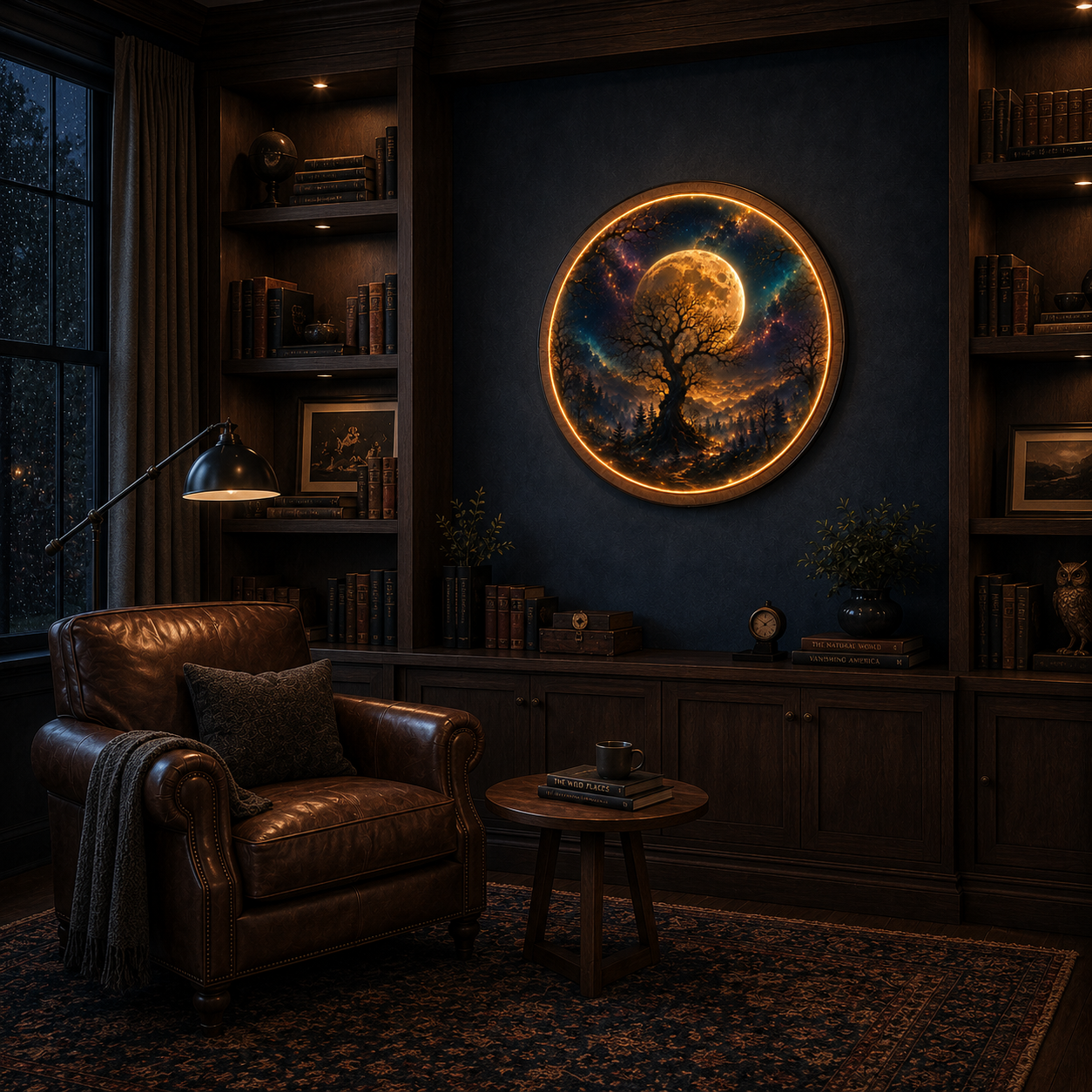 Celestial Moon Tree LED Wall Art – Illuminated Fantasy Acrylic Wall Decor