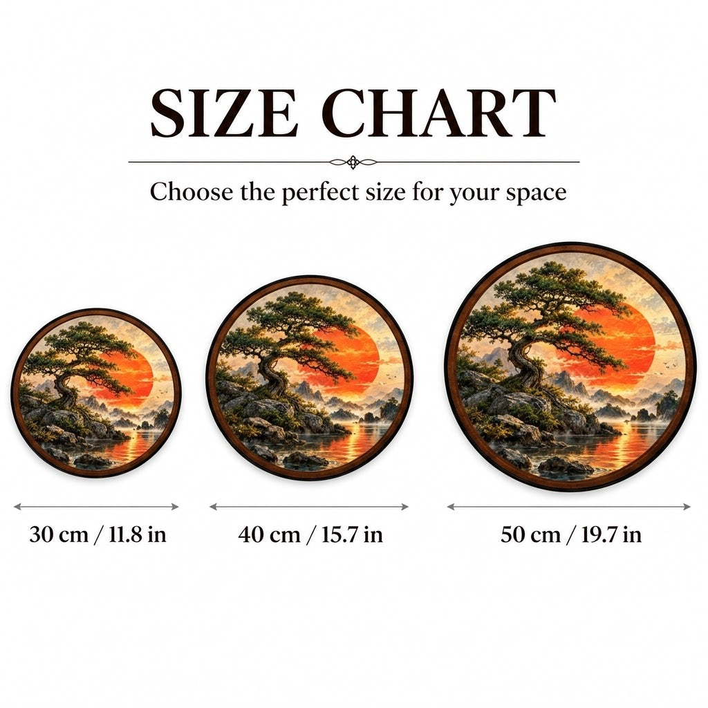 Japanese Zen Tree, Red Sun & Mountain Landscape – Handcrafted LED Wall Art