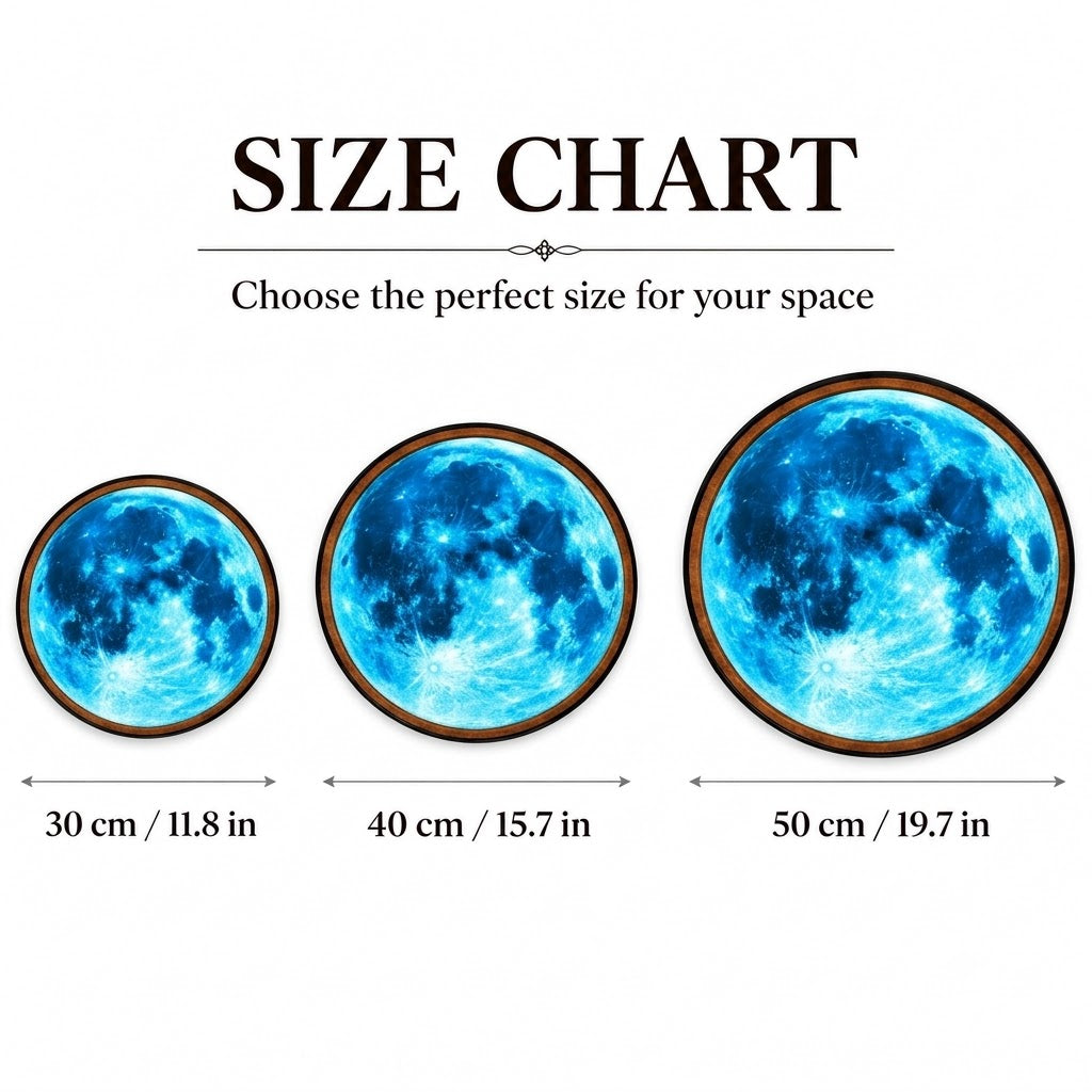 Electric Blue Moon – Handcrafted Round LED Wall Art