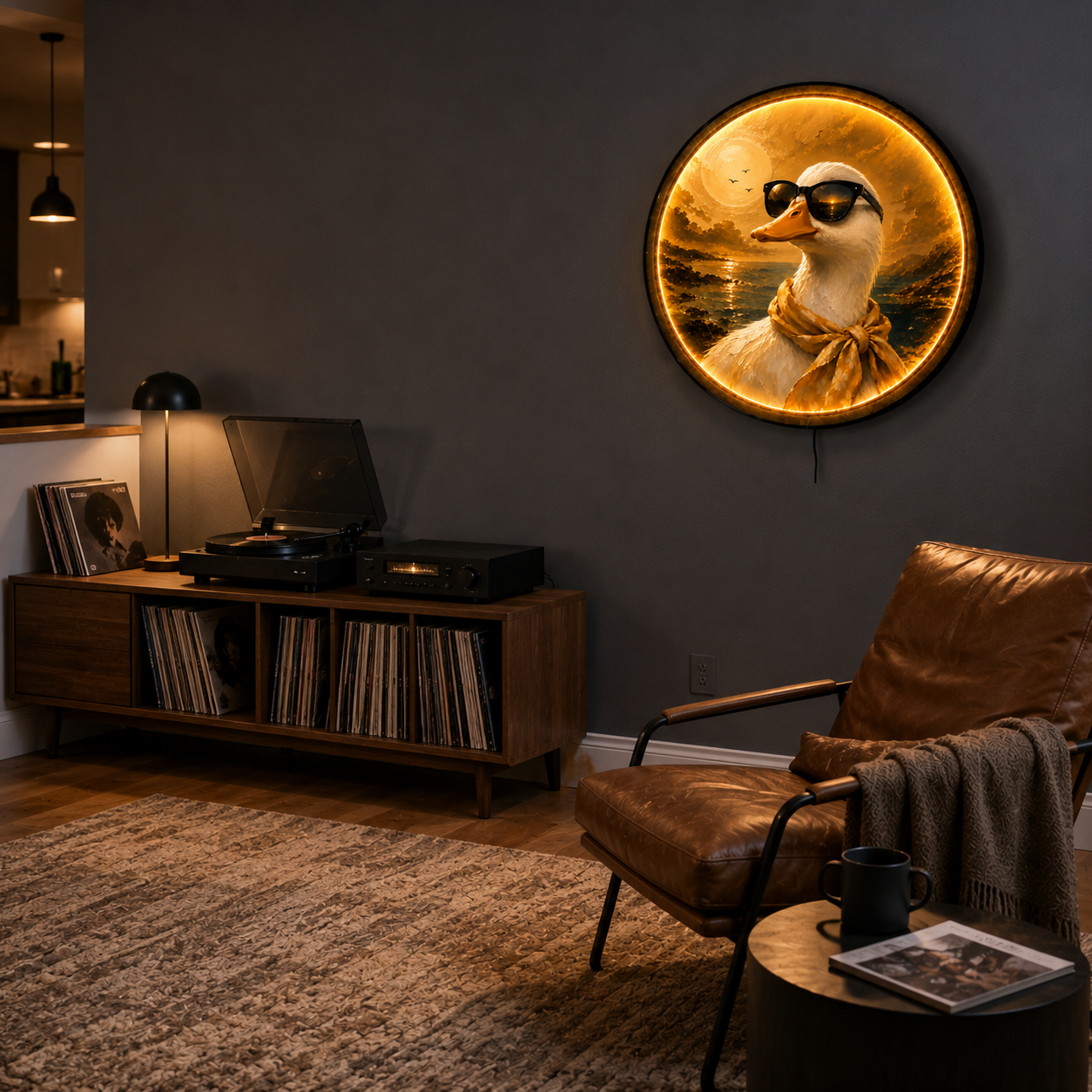 Golden Hour Goose LED Wall Art – Funny Coastal Duck Decor