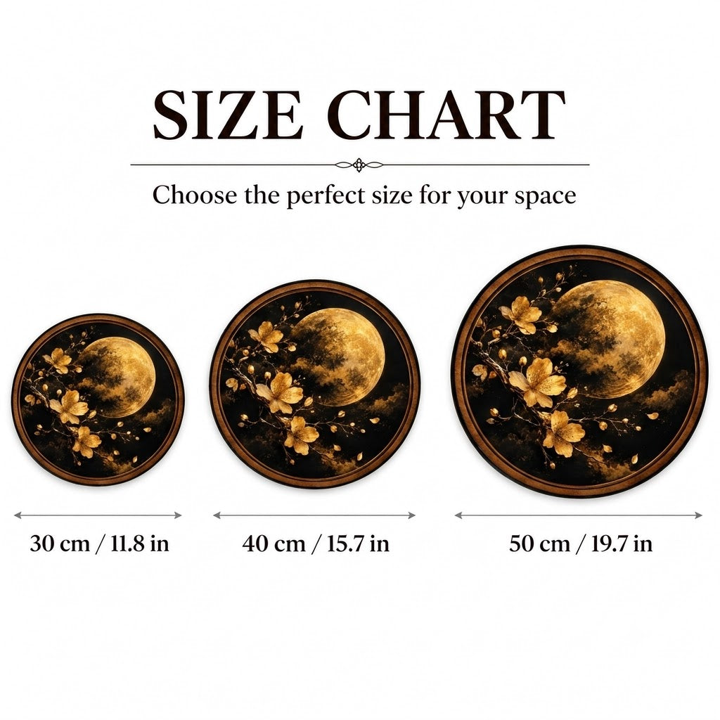 Handcrafted Golden Moon LED Wall Art – Gold Cherry Blossoms, Black & Gold