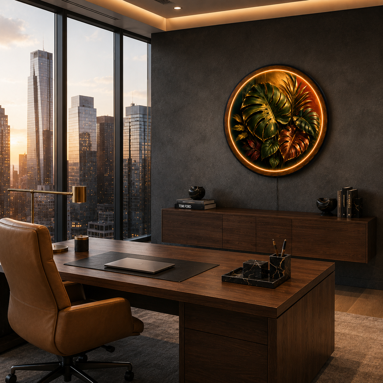 Golden Monstera Tropical LED Wall Art | Luxury Botanical Decor